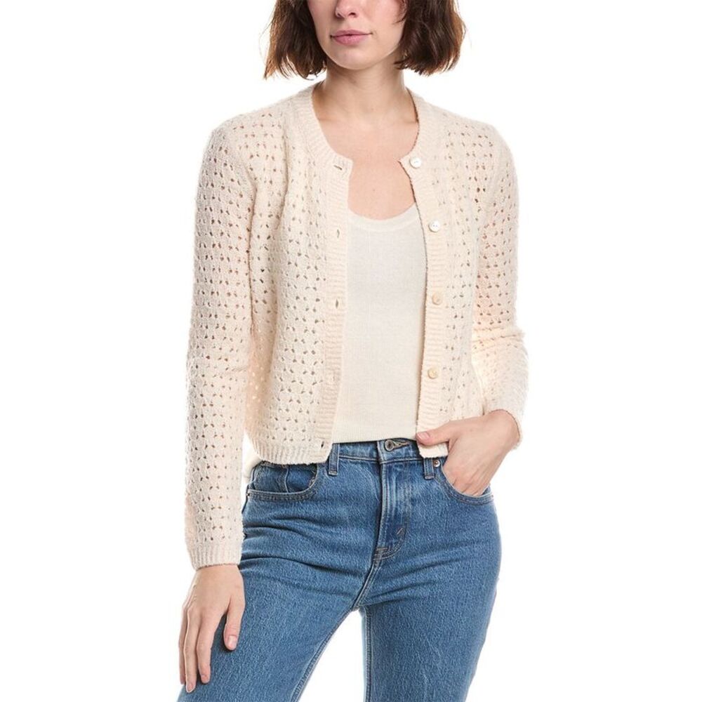 Frame Denim Womens  The Chenille Wool-Blend Cardigan, White